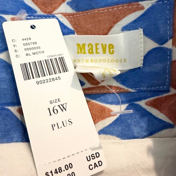 NWT Anthropologie Maeve Ophelia Linen Slim Mini Dress | Blue Brown | SZ 16W‎ - Picture 11 of 13